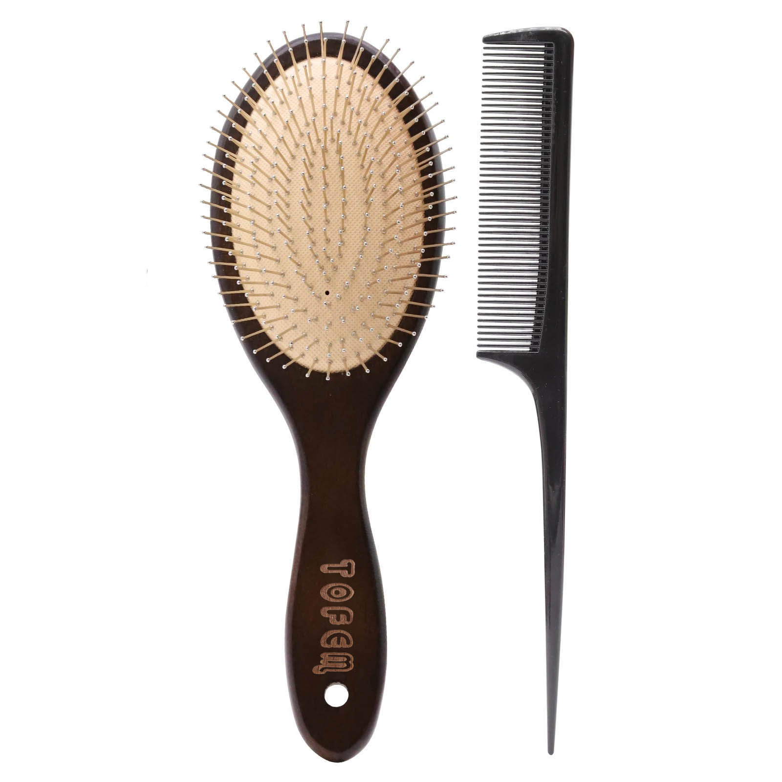 Bristle oval metal hair brush features the sleek metal bristles planted on a flexible rubber cushion.